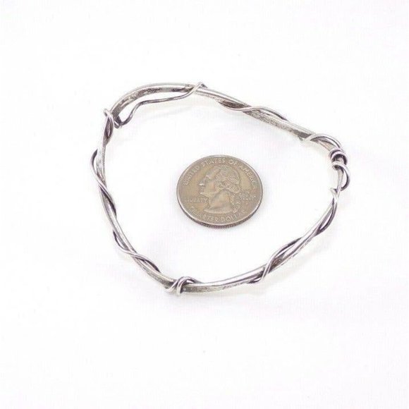 Sterling Silver Geometric Wire Spiral Wrap Curved Bangle Bracelet - Picture 5 of 5
